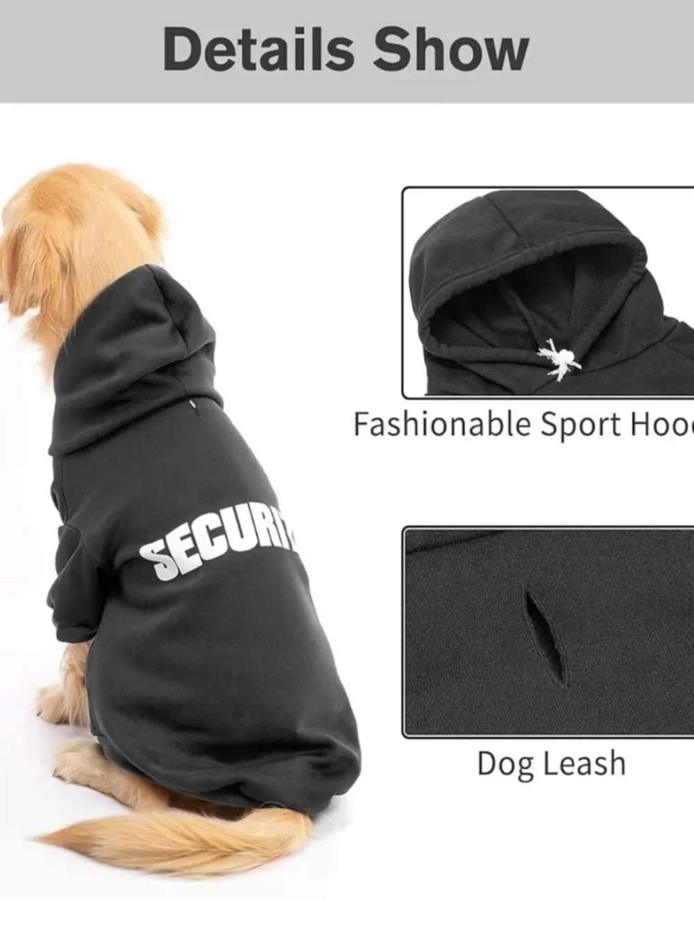 Security Dog Hoodie Large Black Funny Dog Sweater Fleece Pet Hoodie Coat